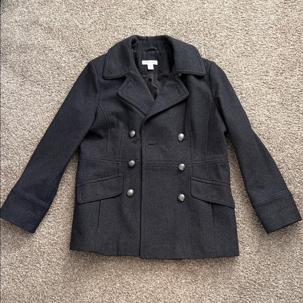 Gorgeous Cold water Creek grey with blue piping Wool Peacoat Stylish